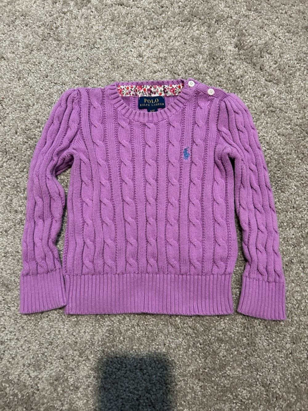 Polo by Ralph Lauren Girls Lavender Cable Knit Sweater